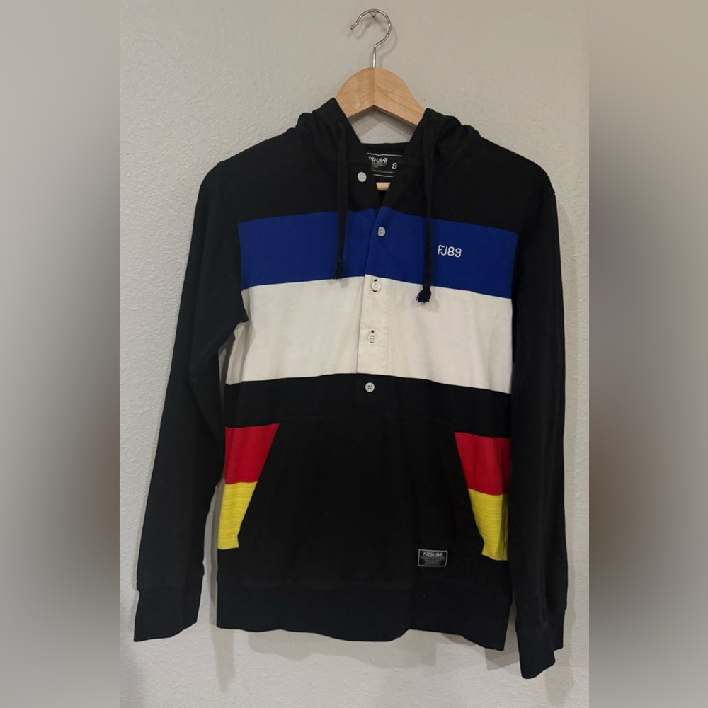 Vintage 90’s Freshjive Men’s Small Colorblock hoodie FJ89 Black Blue Y2K Retro